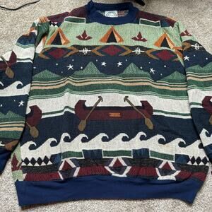 Sugar Street Weavers Woven Tapestry Sweatshirt USA Made Canoe Native American